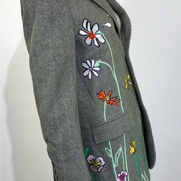 MIRA MIKATI Floral Embroidered Notched-Lapels Green Blazer Size: Small. NWOT - Picture 5 of 9